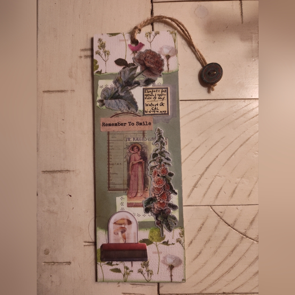 Floral Collage Bookmark with Button Accent